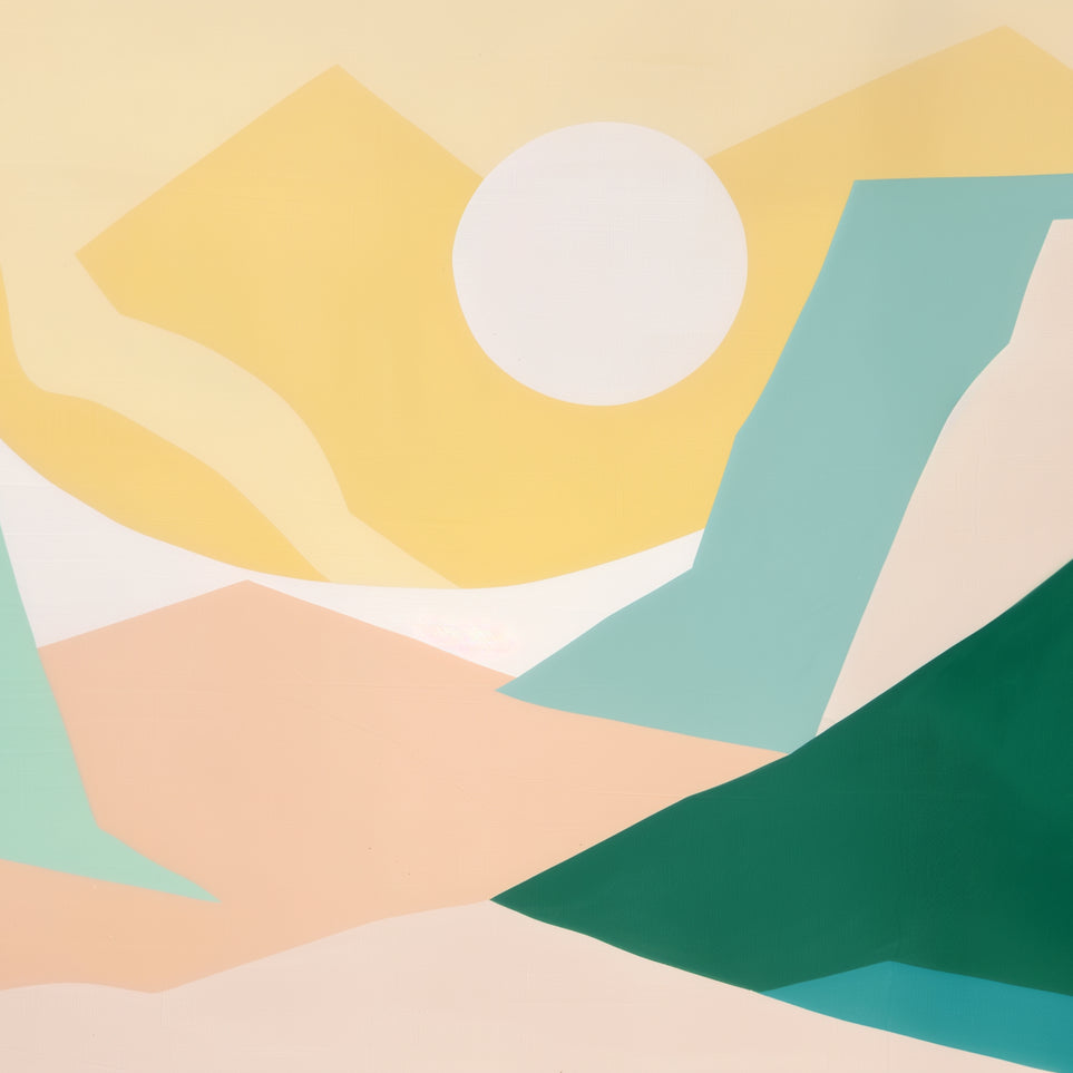 White sun over pastel hills