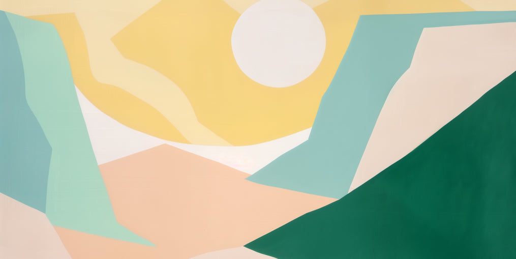 White sun over pastel hills