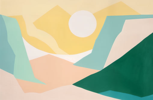 White sun over pastel hills