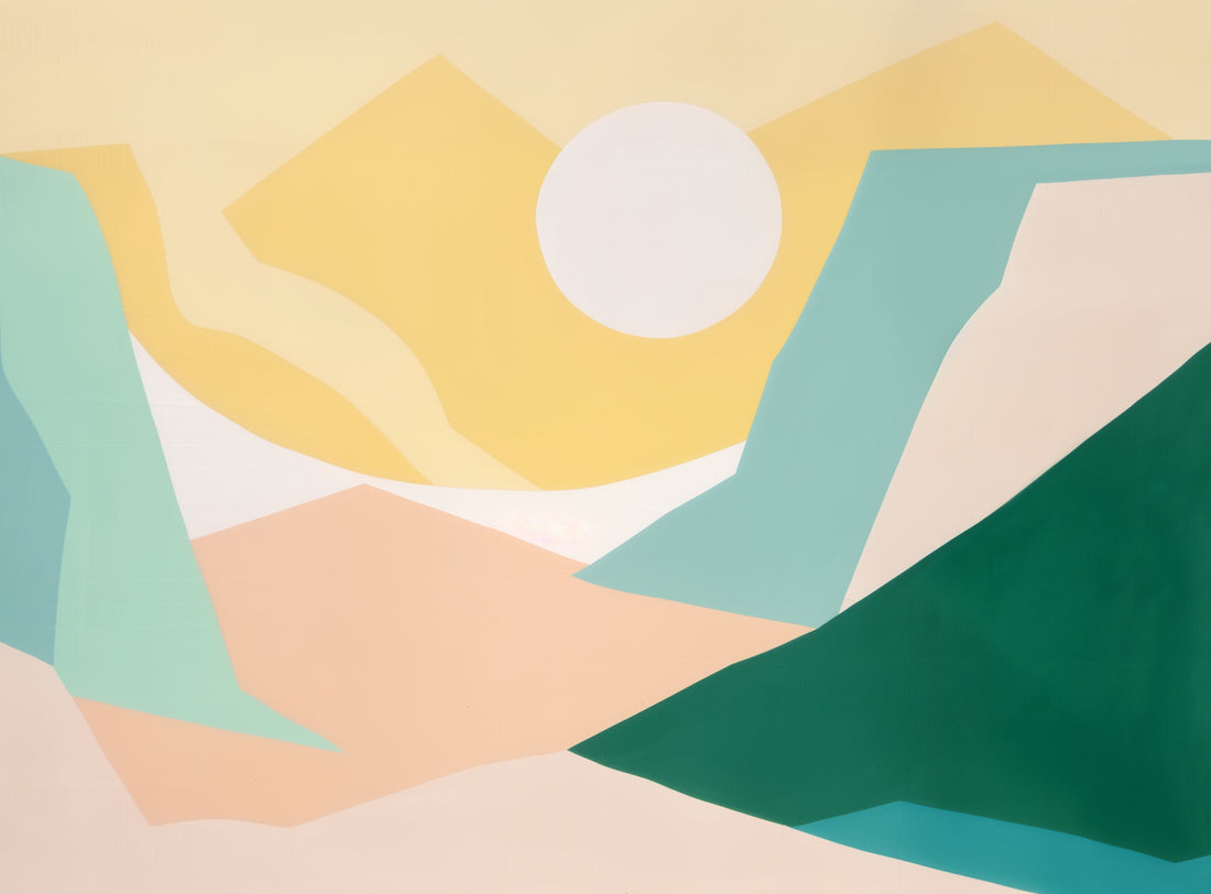 White sun over pastel hills