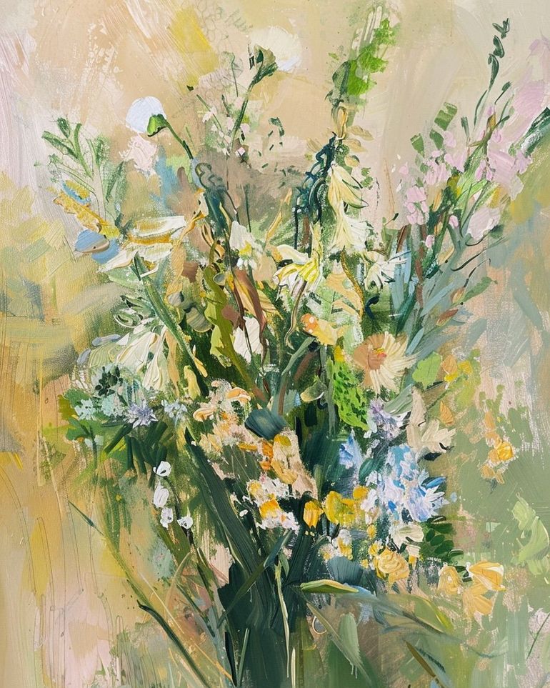 Wildflowers within pale light