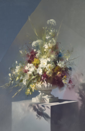 White urn within angled light