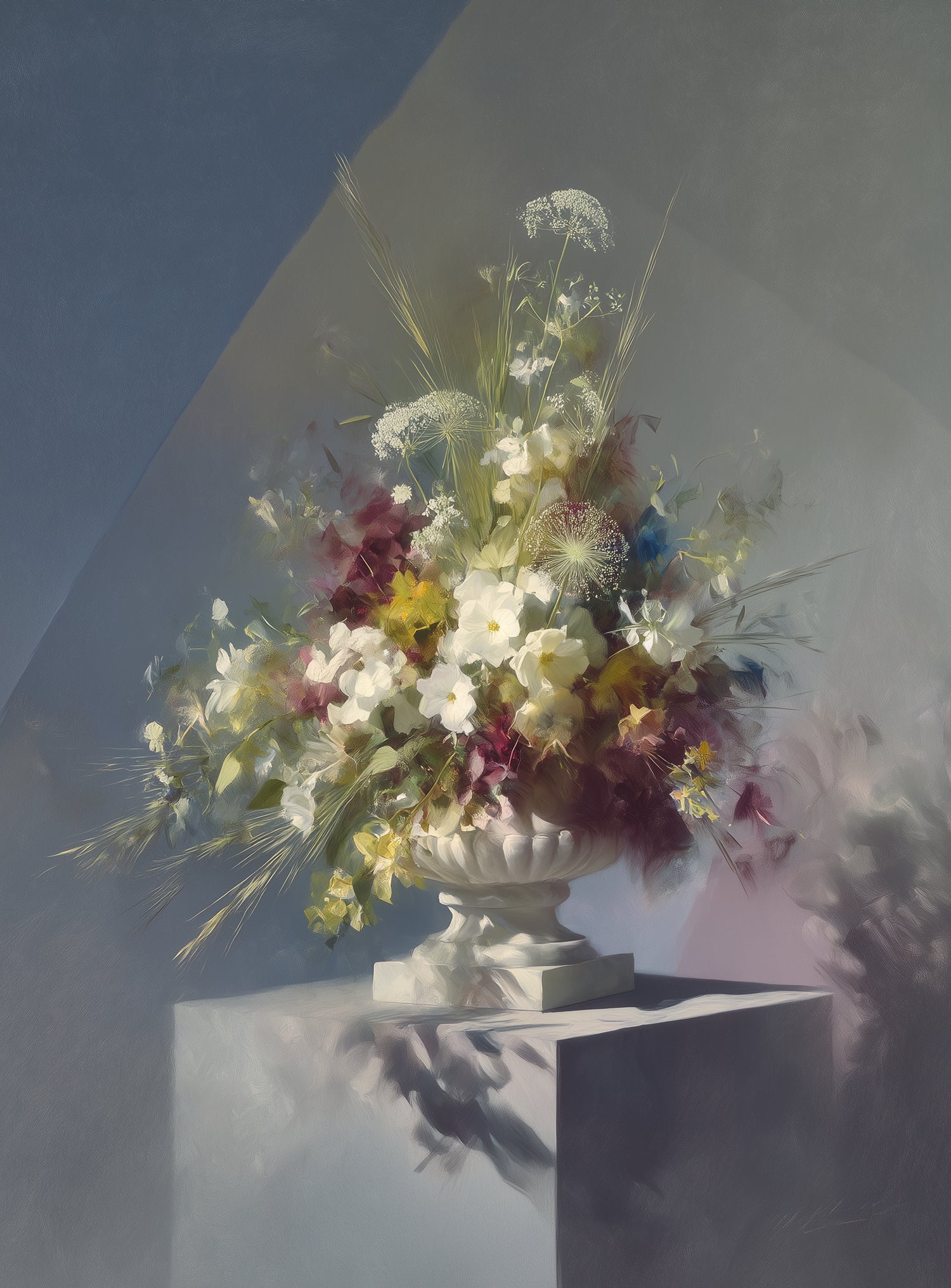 White urn within angled light