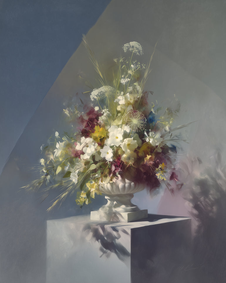 White urn within angled light