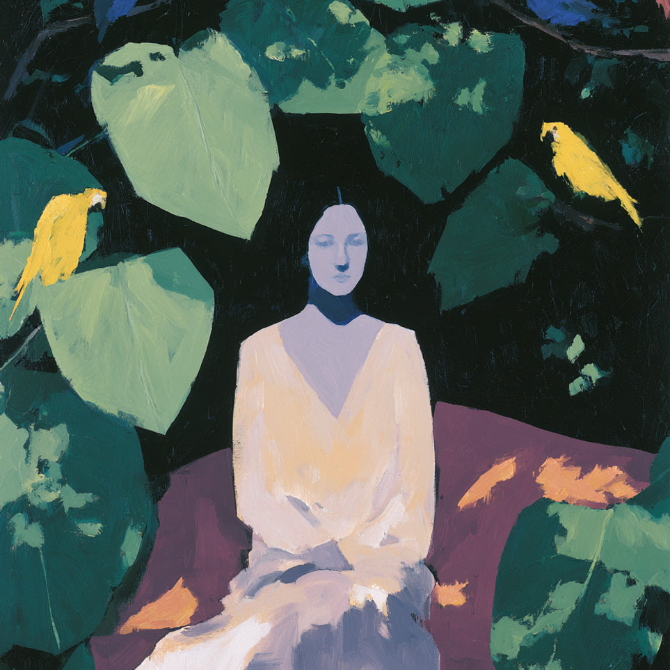 Pale dress under green leaves