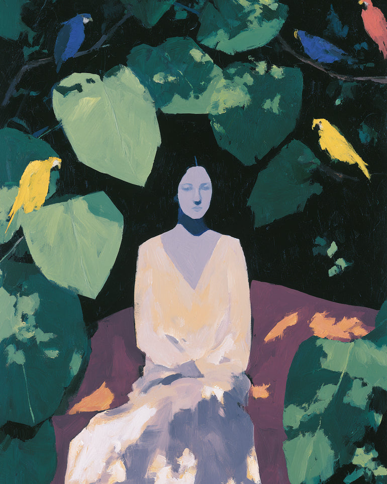 Pale dress under green leaves