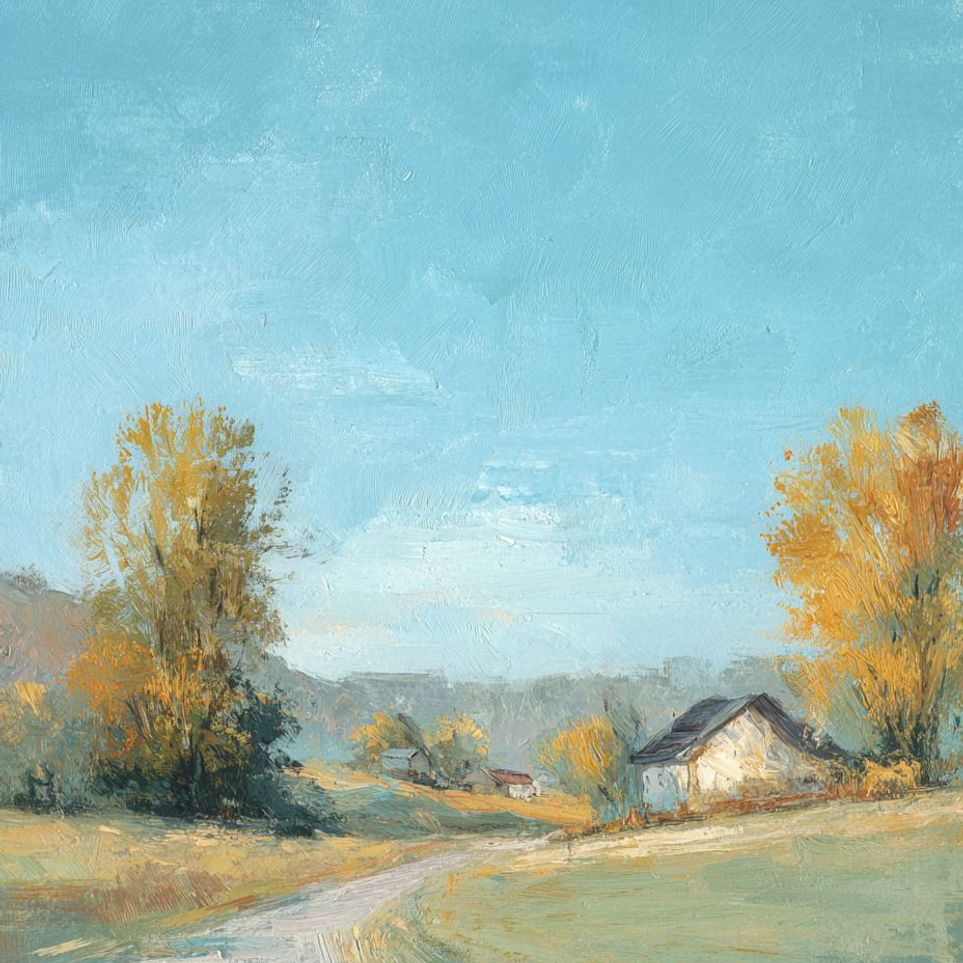 Blue sky over the farmhouse