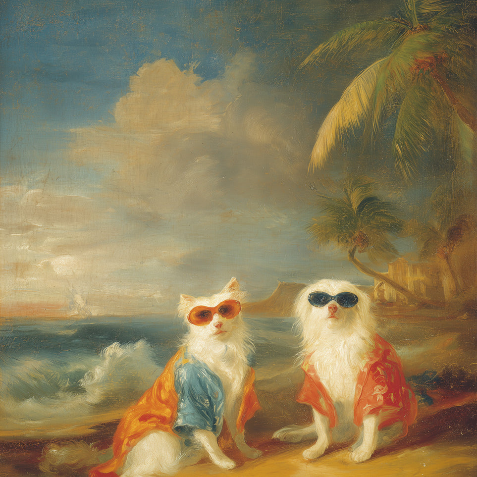 Sunglasses cats on the beach