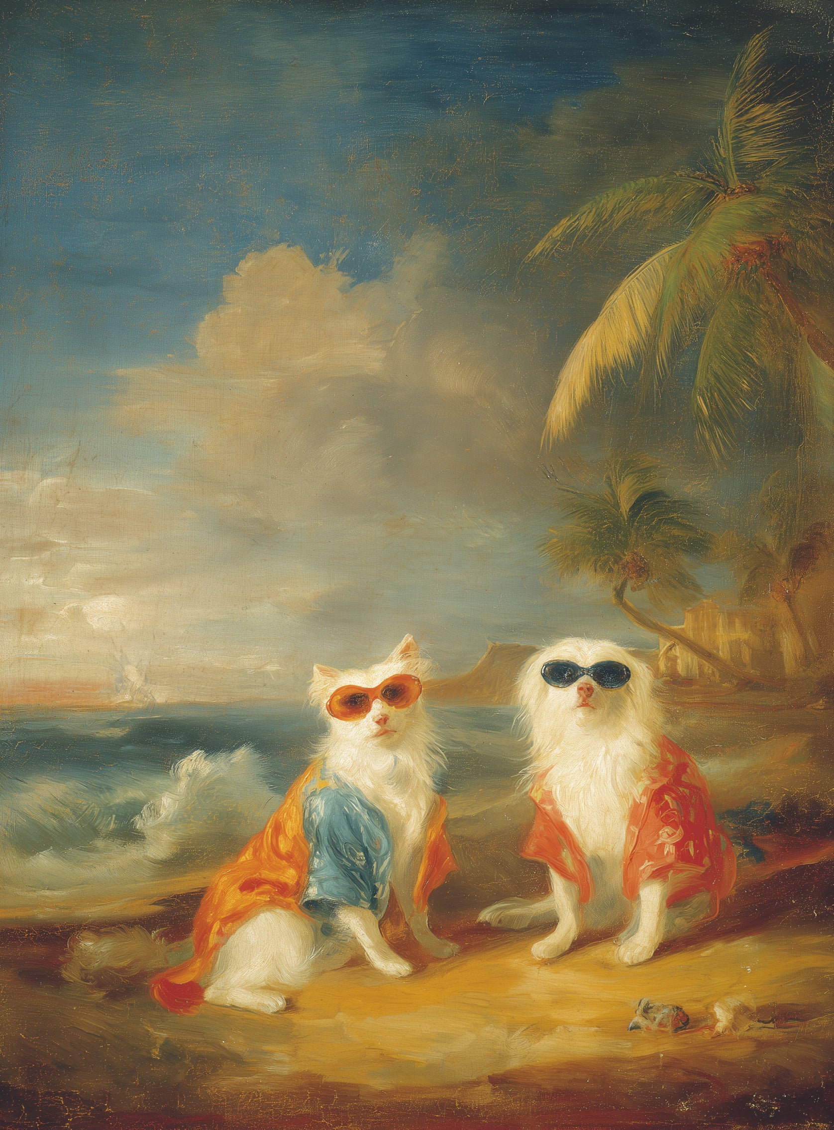 Sunglasses cats on the beach