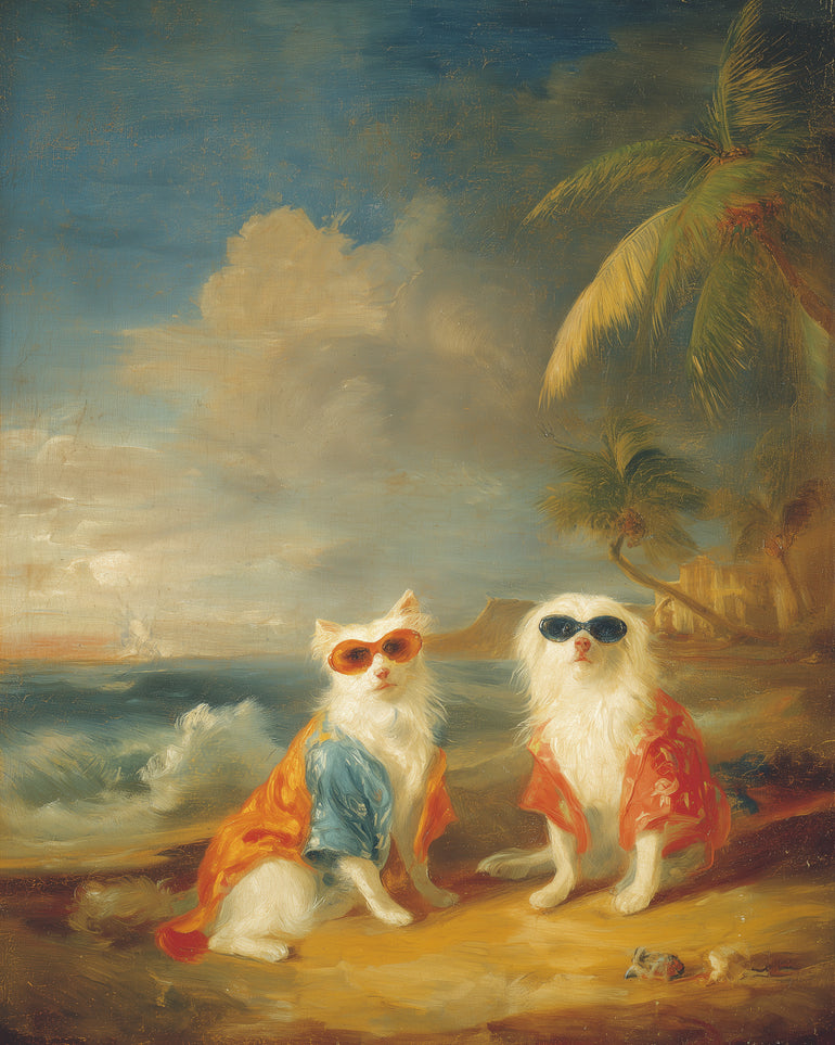 Sunglasses cats on the beach