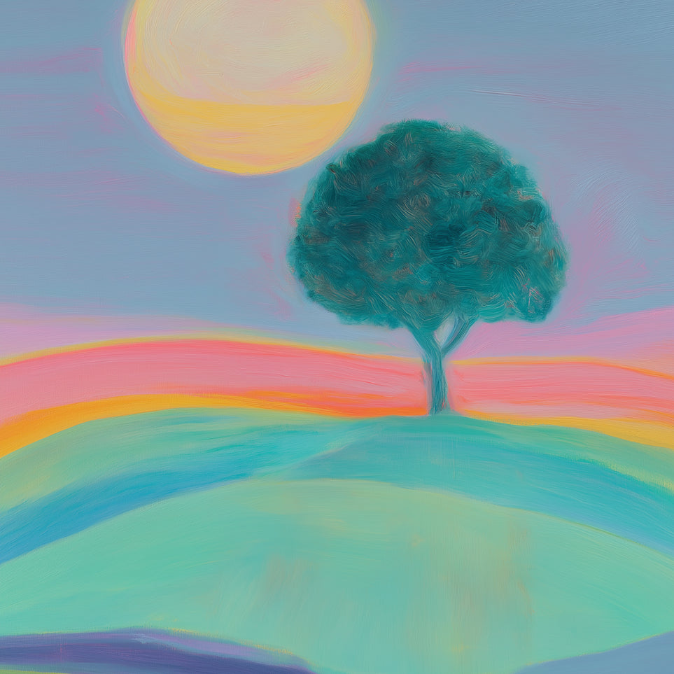 The sun behind the tree
