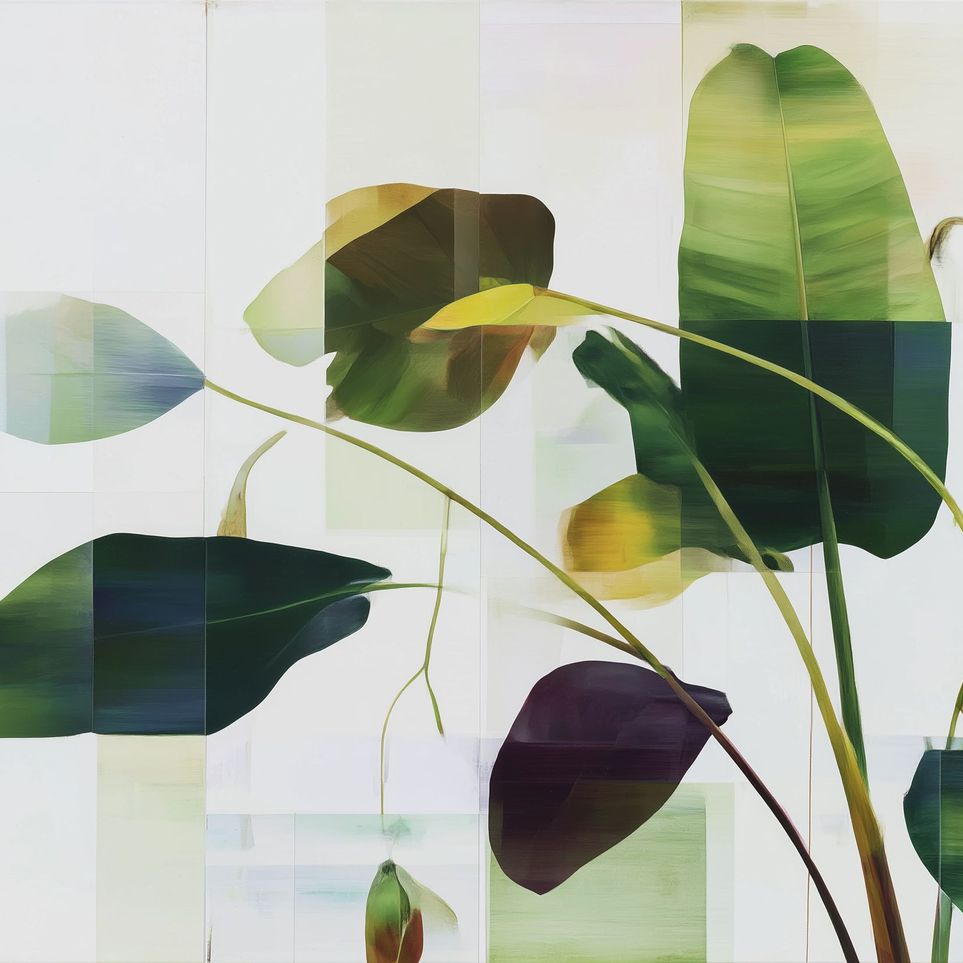 Stems crossing the pale grid