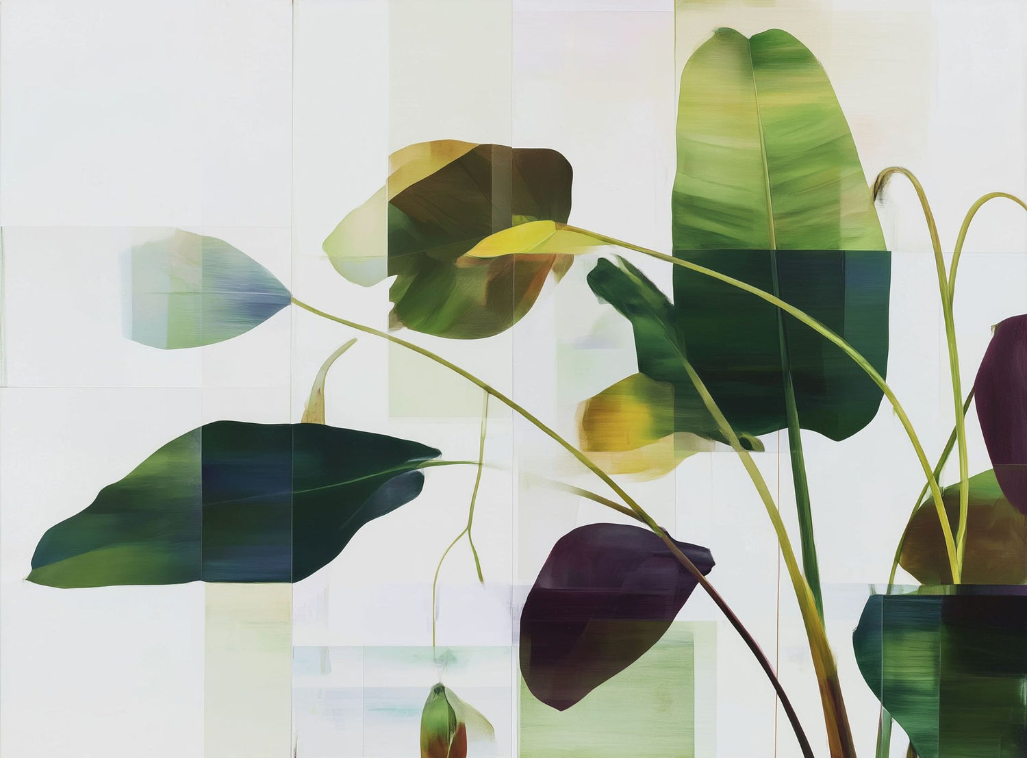 Stems crossing the pale grid
