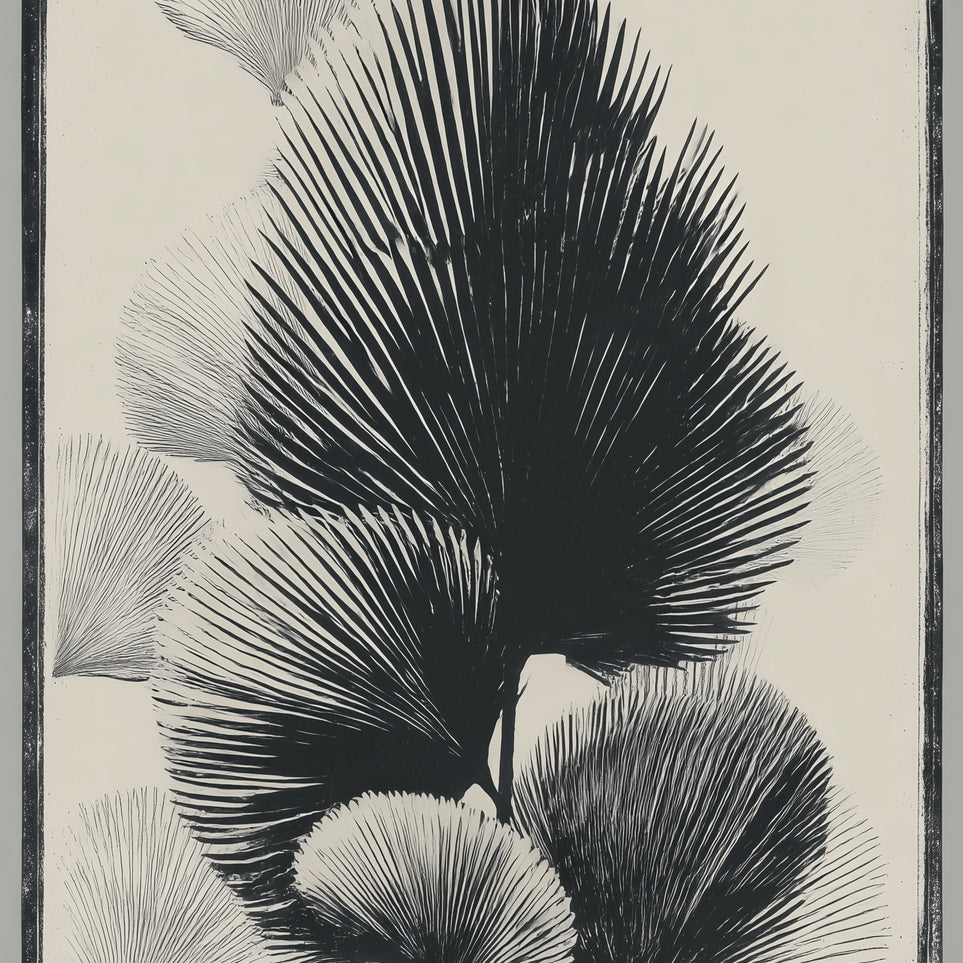 Fan fronds in ink shadow