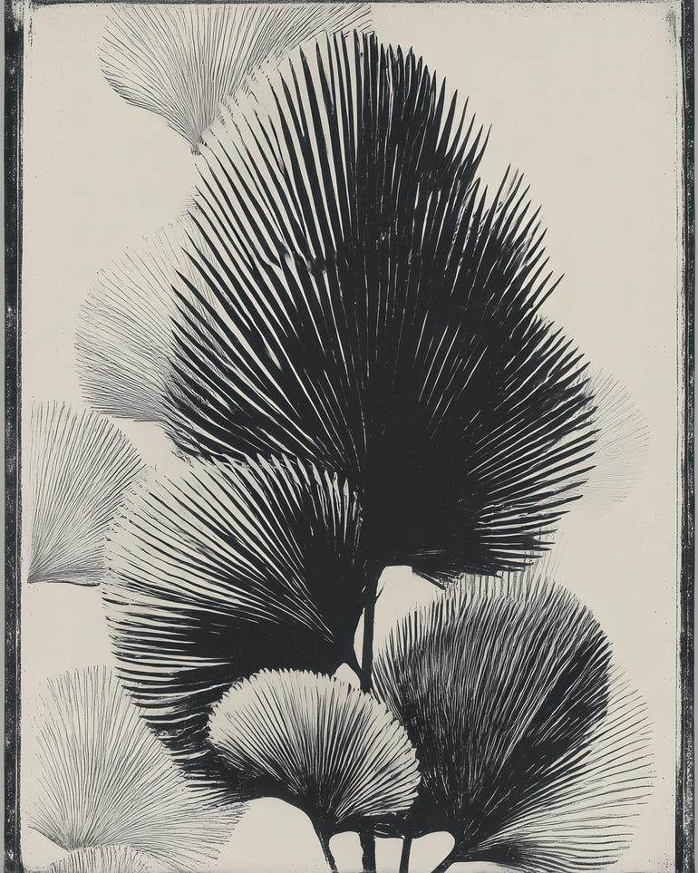 Fan fronds in ink shadow