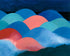 Pink moon among blue hills