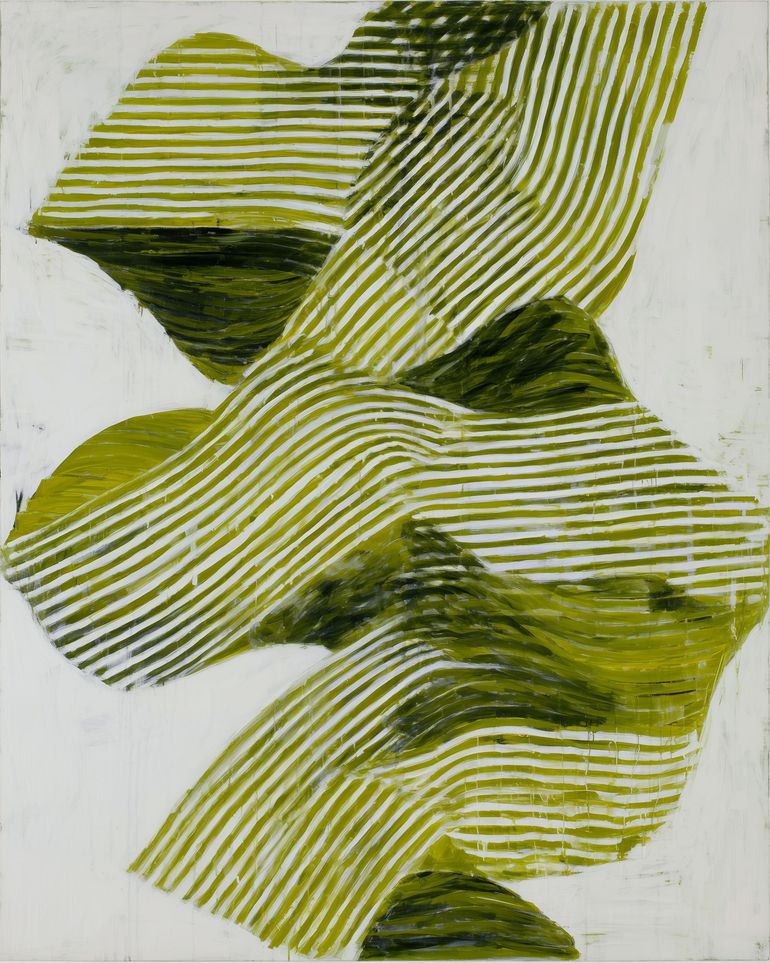 Olive stripes across white