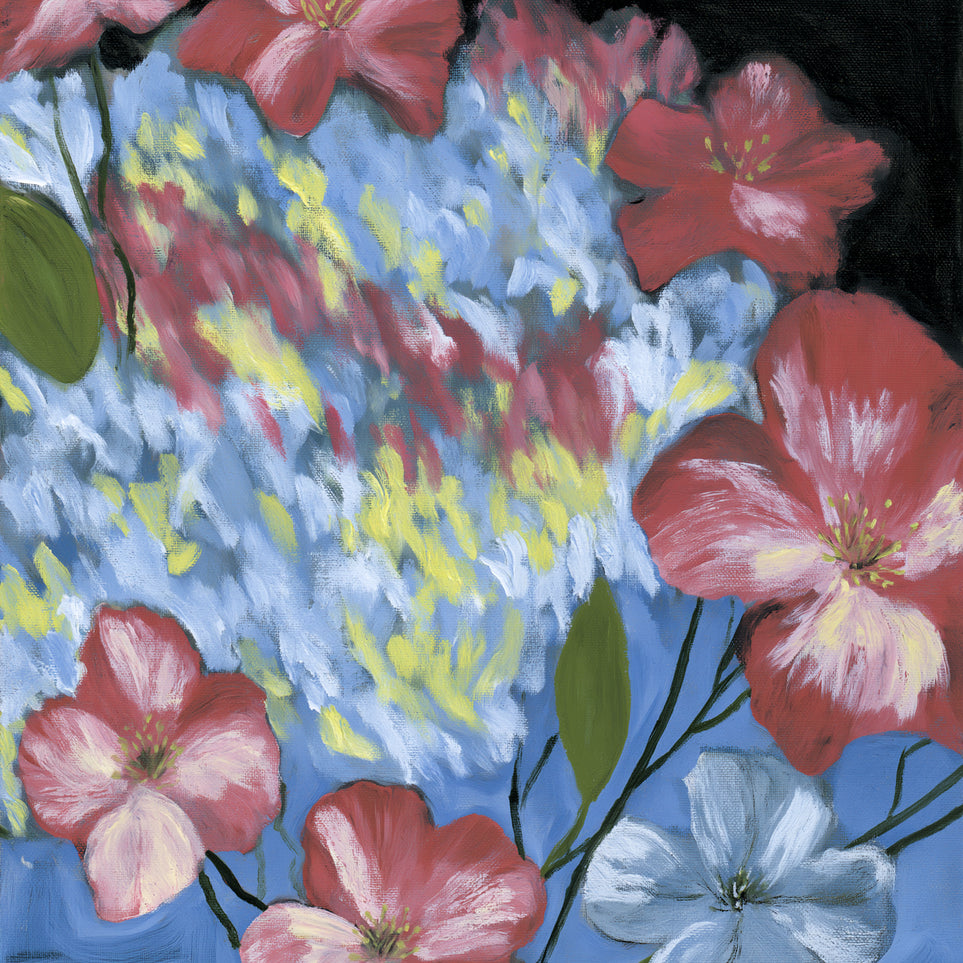Flowers across the blue field