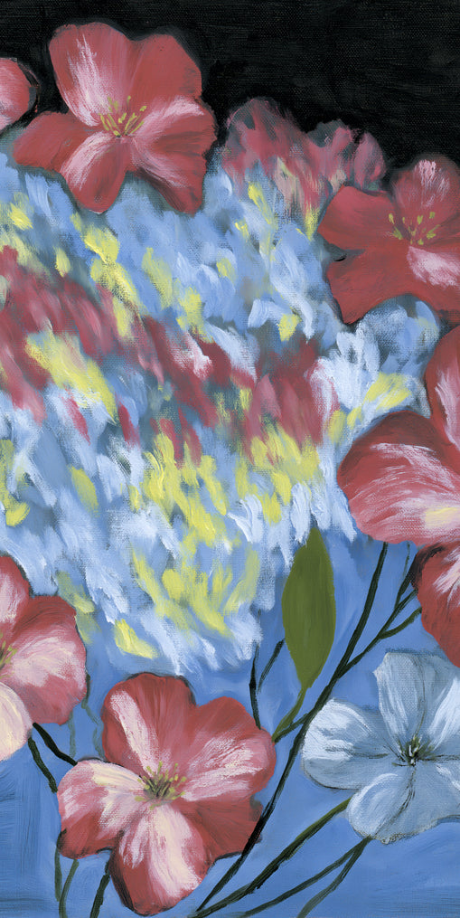 Flowers across the blue field