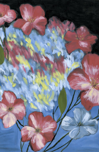 Flowers across the blue field