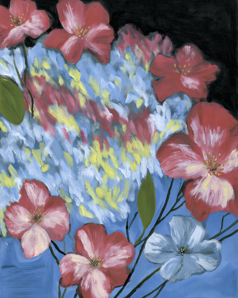 Flowers across the blue field