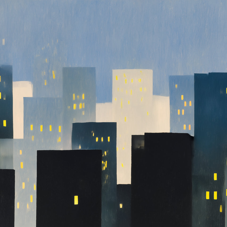 Soft windows in blue towers
