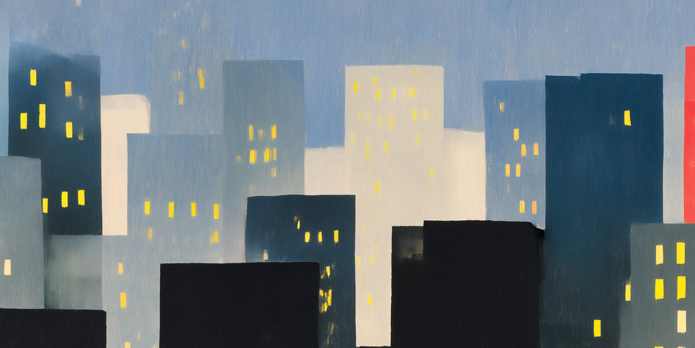 Soft windows in blue towers