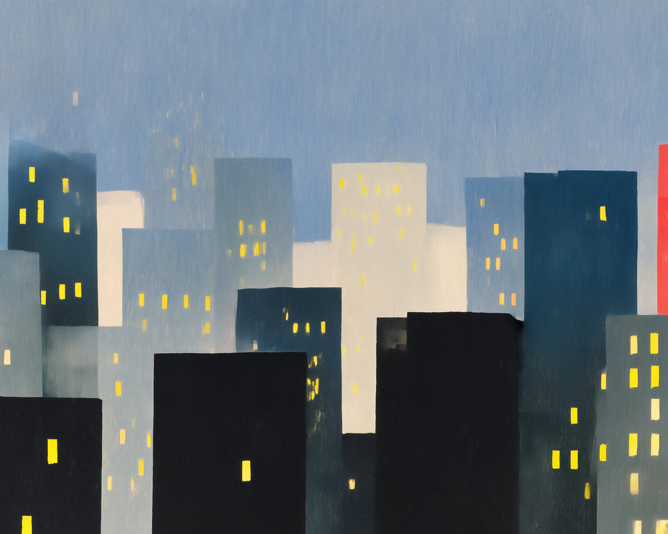 Soft windows in blue towers