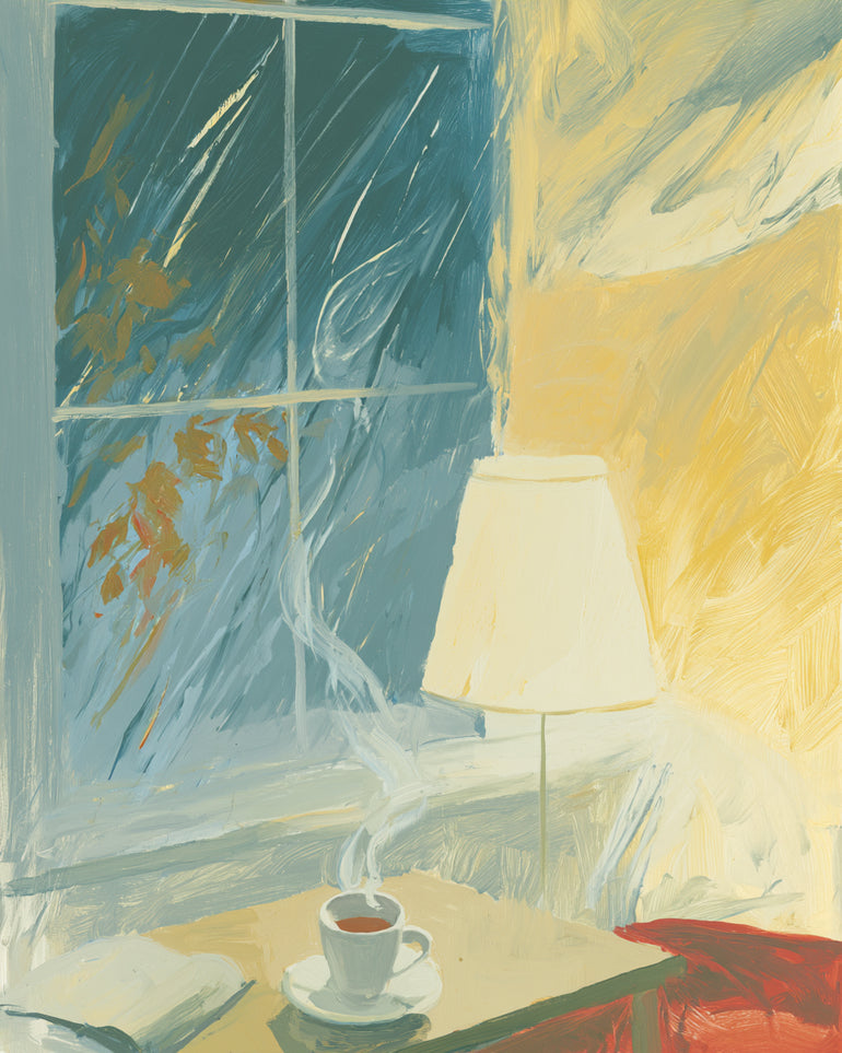 Steam against the rainy window