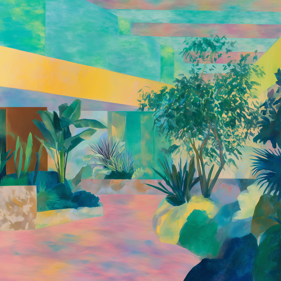 Garden beneath striped light