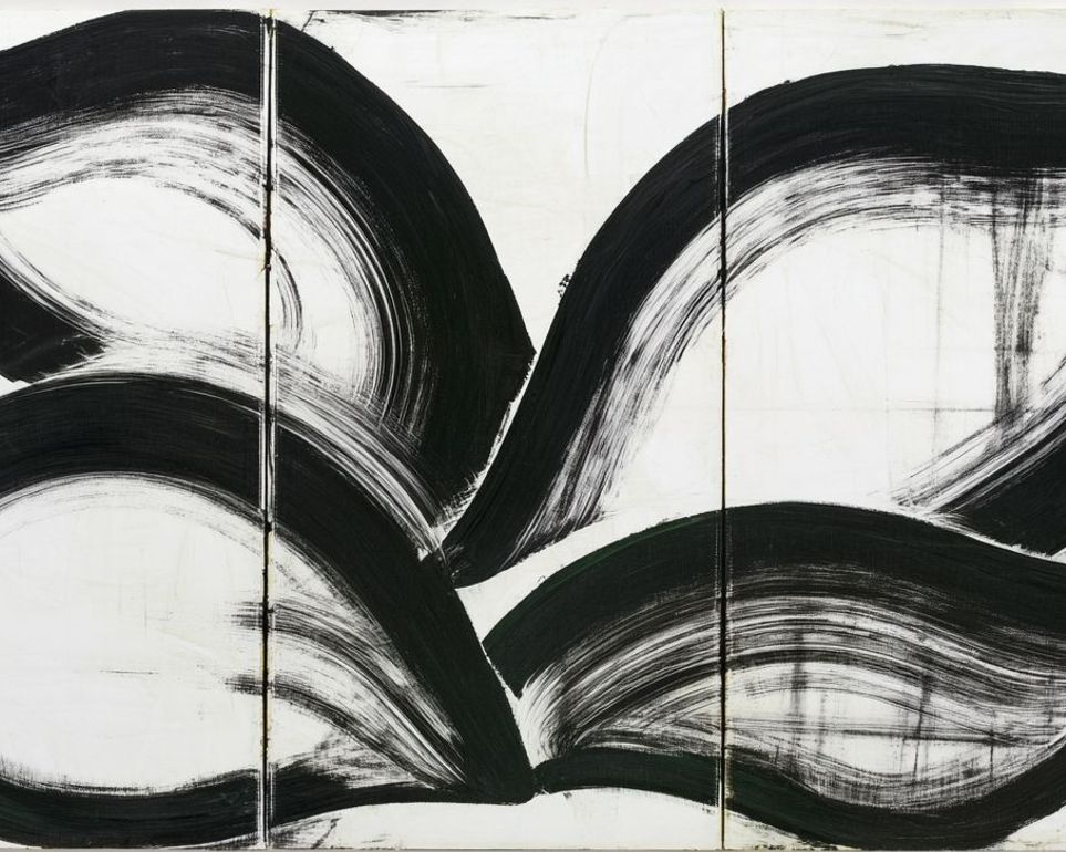 Black arcs across white panels