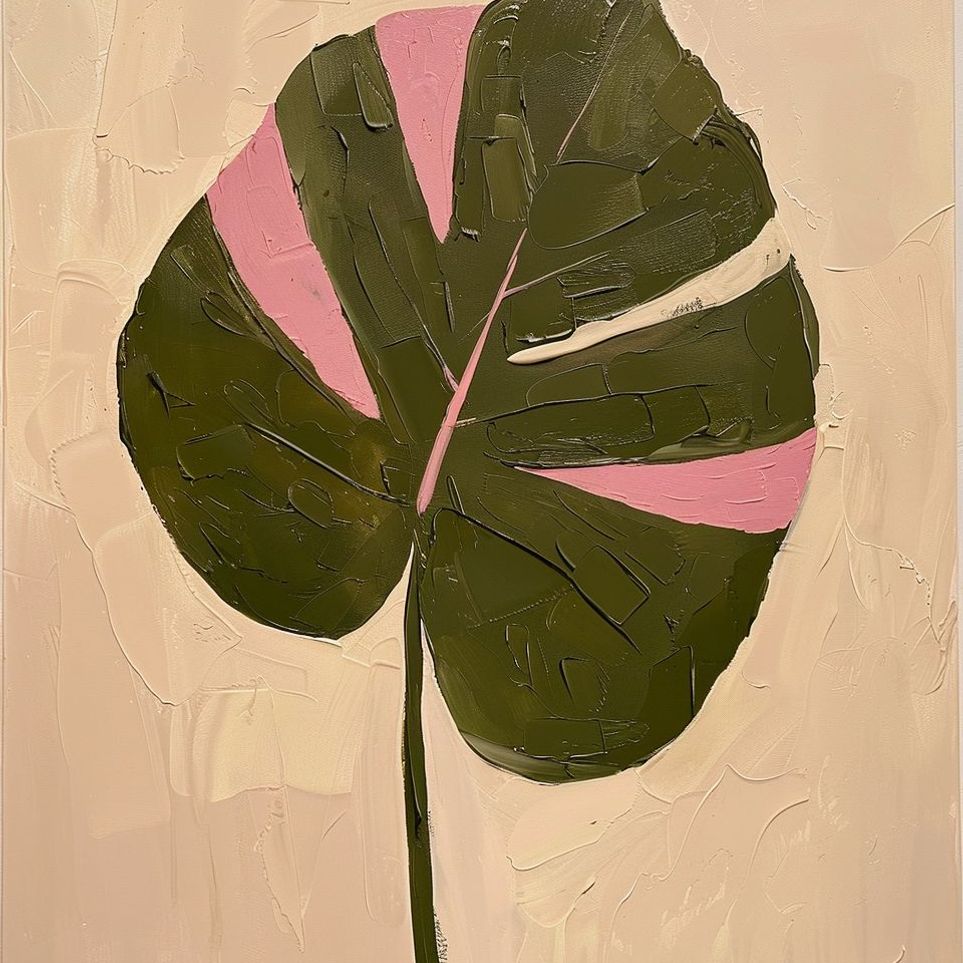 Pink banded leaf on plastered white