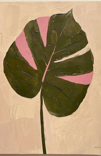 Pink banded leaf on plastered white