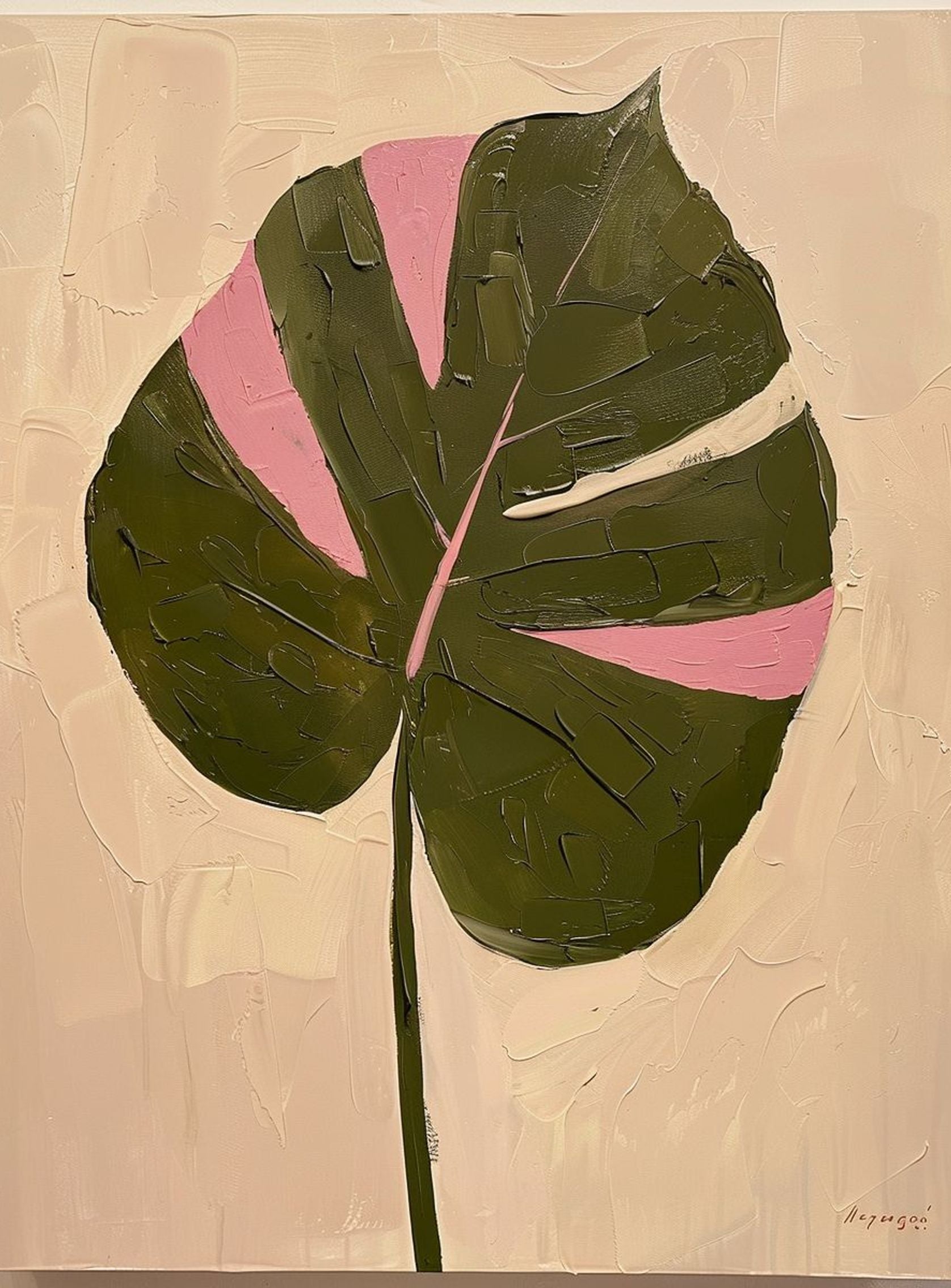 Pink banded leaf on plastered white