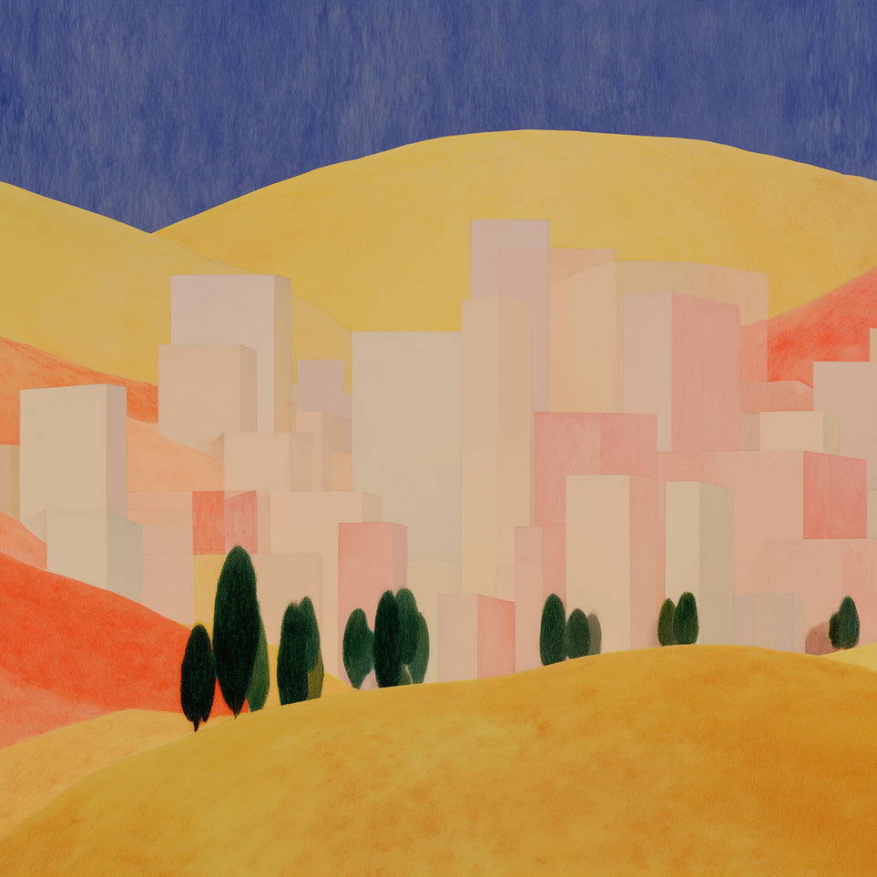 Blue sky over peach city