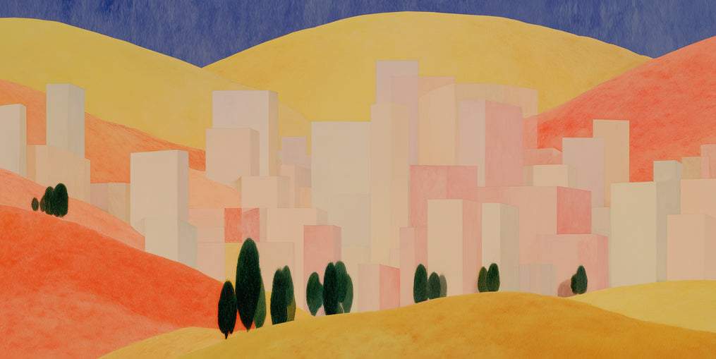 Blue sky over peach city