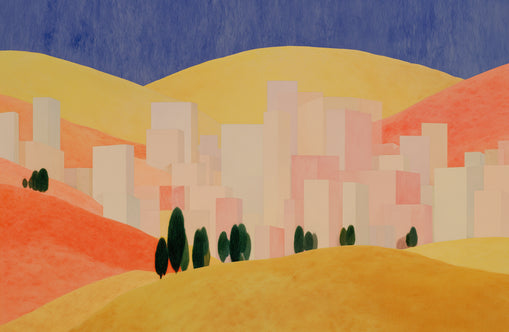 Blue sky over peach city