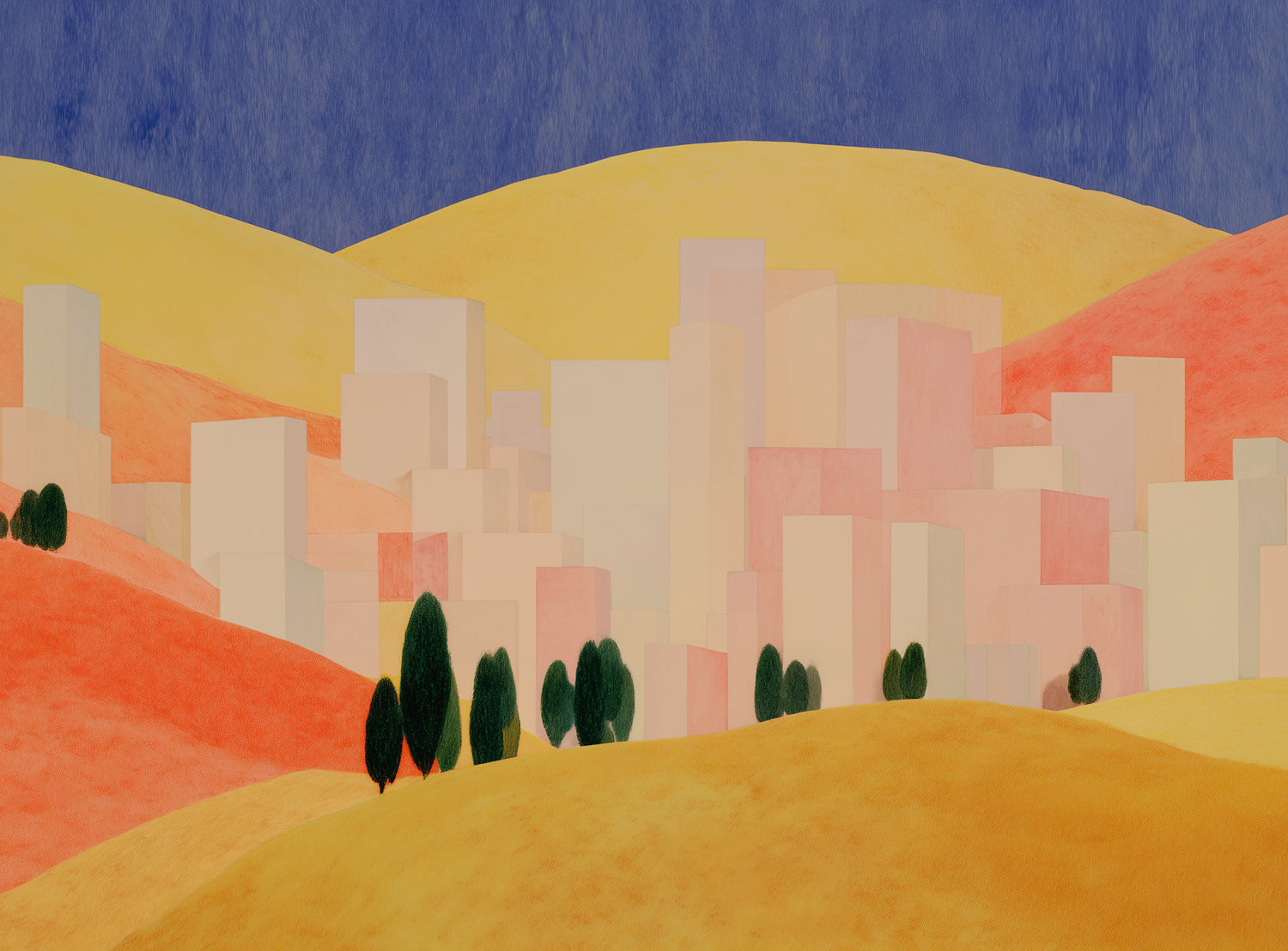 Blue sky over peach city