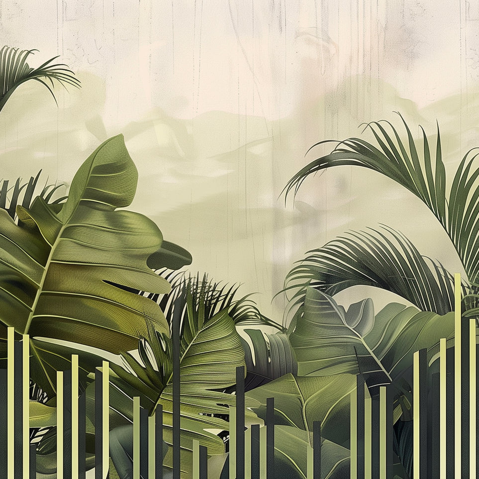 Pale sky over green fronds