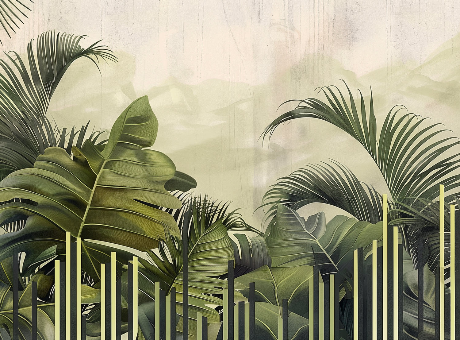 Pale sky over green fronds