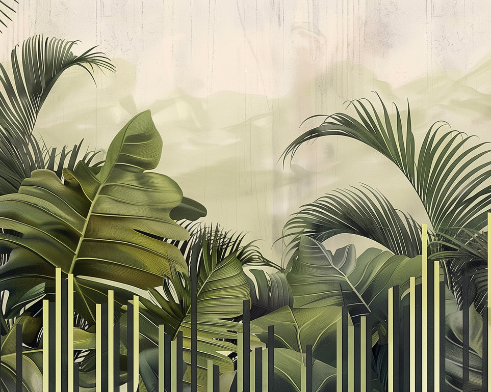 Pale sky over green fronds