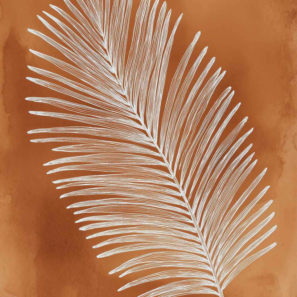 Palm frond in white ink