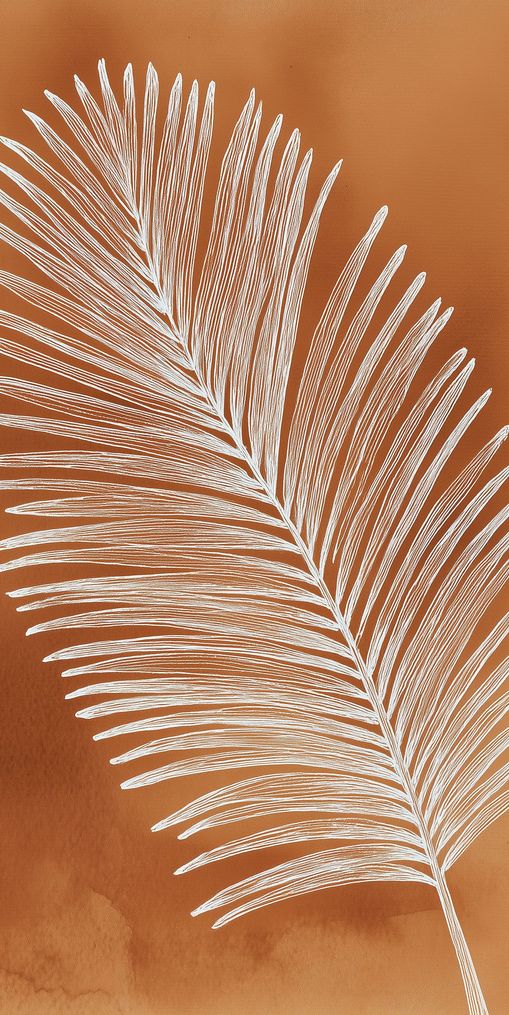 Palm frond in white ink