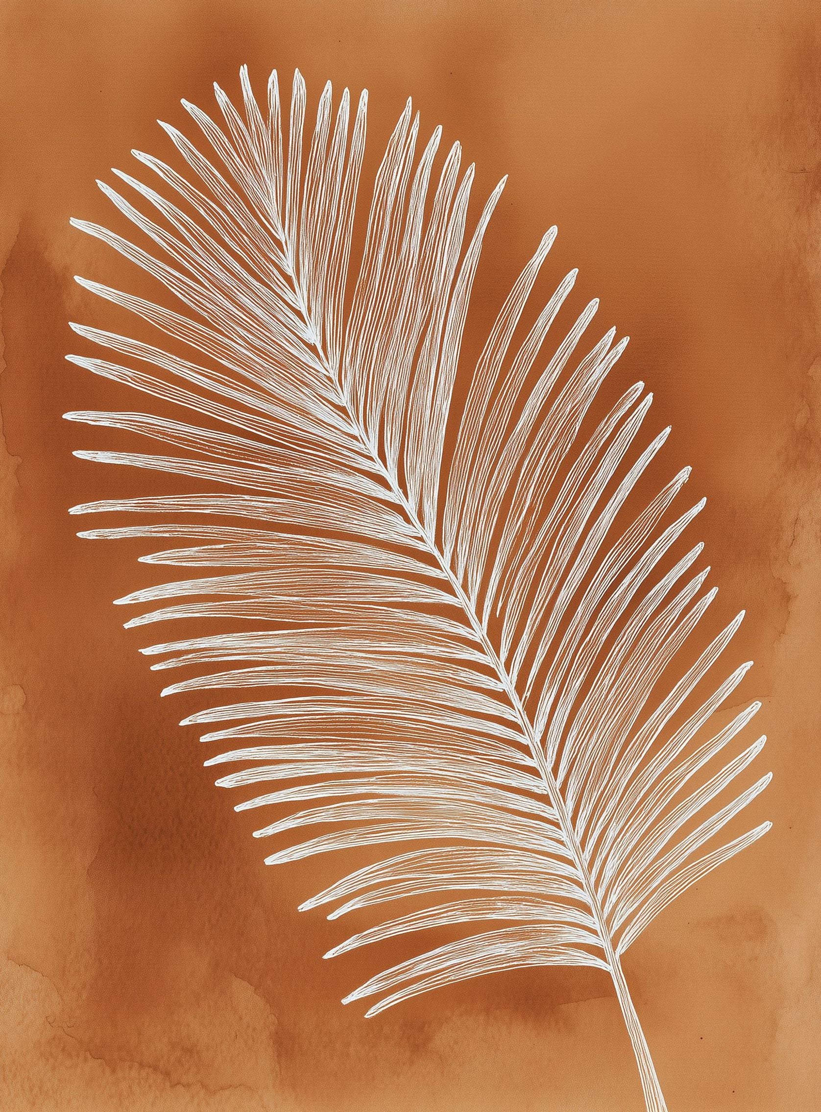 Palm frond in white ink