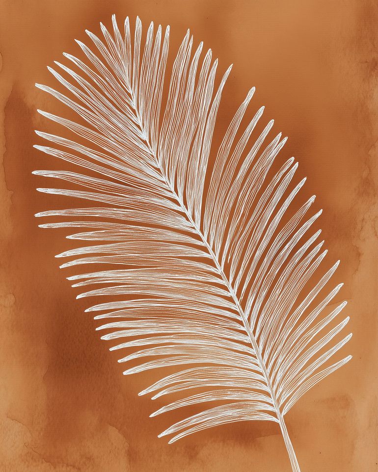 Palm frond in white ink