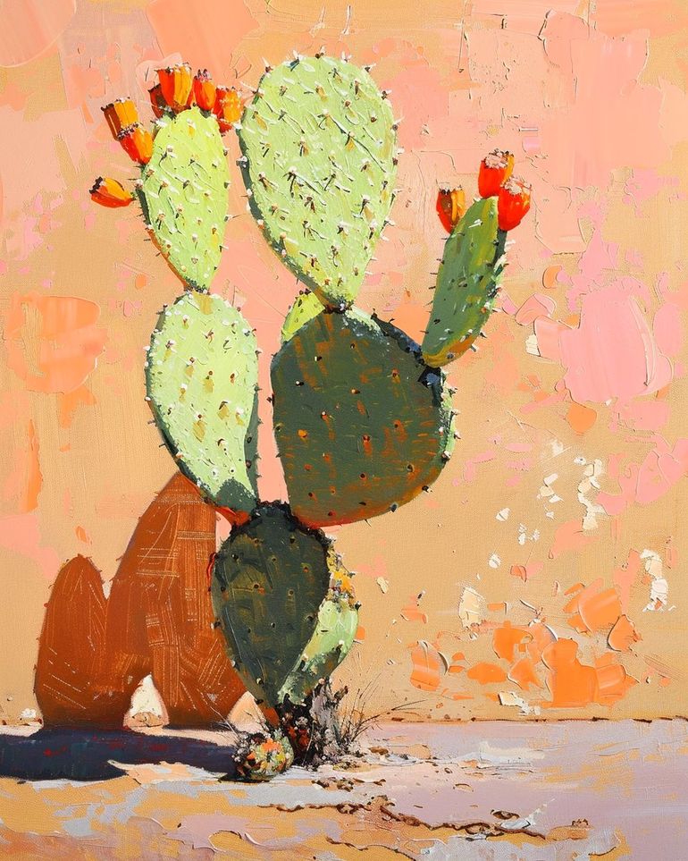 Prickly pear in sunlit plaster