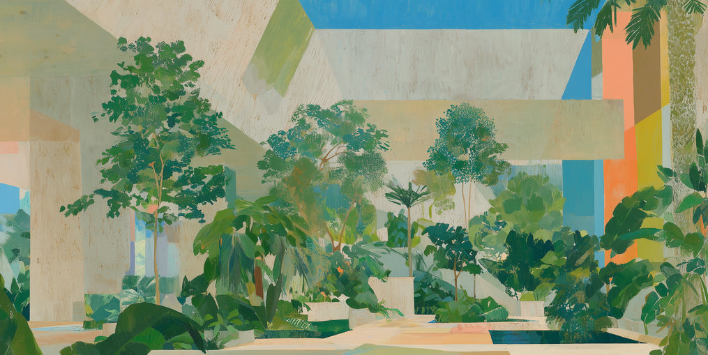 Courtyard where trees meet walls