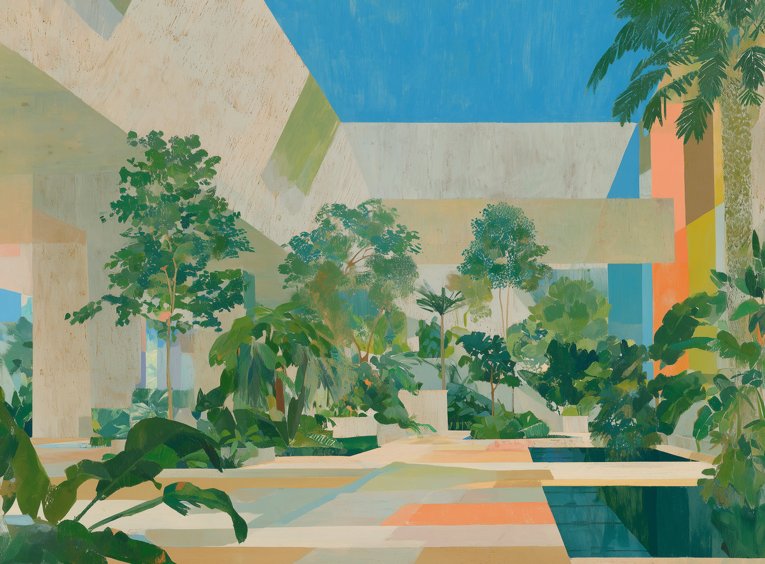 Courtyard where trees meet walls