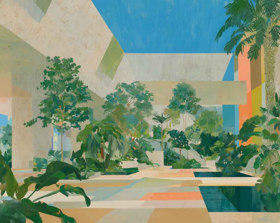 Courtyard where trees meet walls