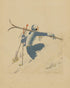 Blue skier in pale snow